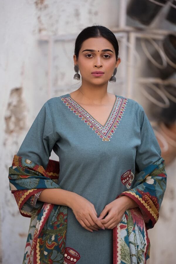 Cotton Flex Embroidered 3PC Set with Digital Dupatta