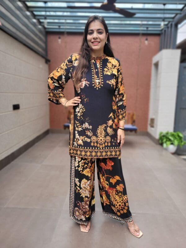 Stylish Natural Crepe Co-Ord Set with Chinese Collar