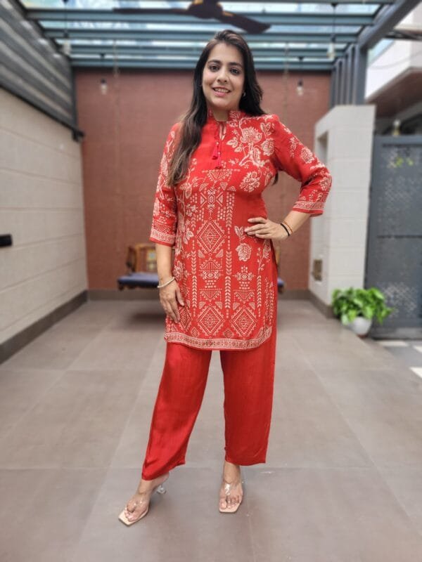 Exclusive Crepe Co-Ord Set with Chinese Collar