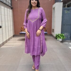 Mul Chanderi 3PC Set with Handwork