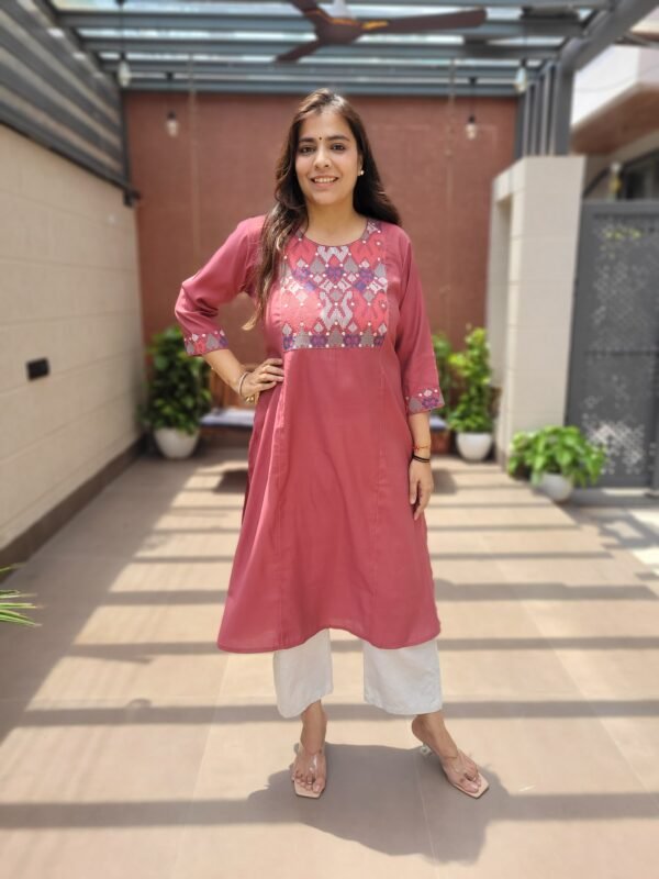 Embroidered Roman Silk Kurti for Women
