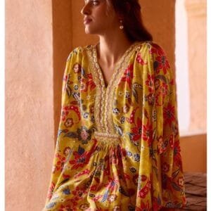 Natural Crepe Poncho Kaftan 2PC