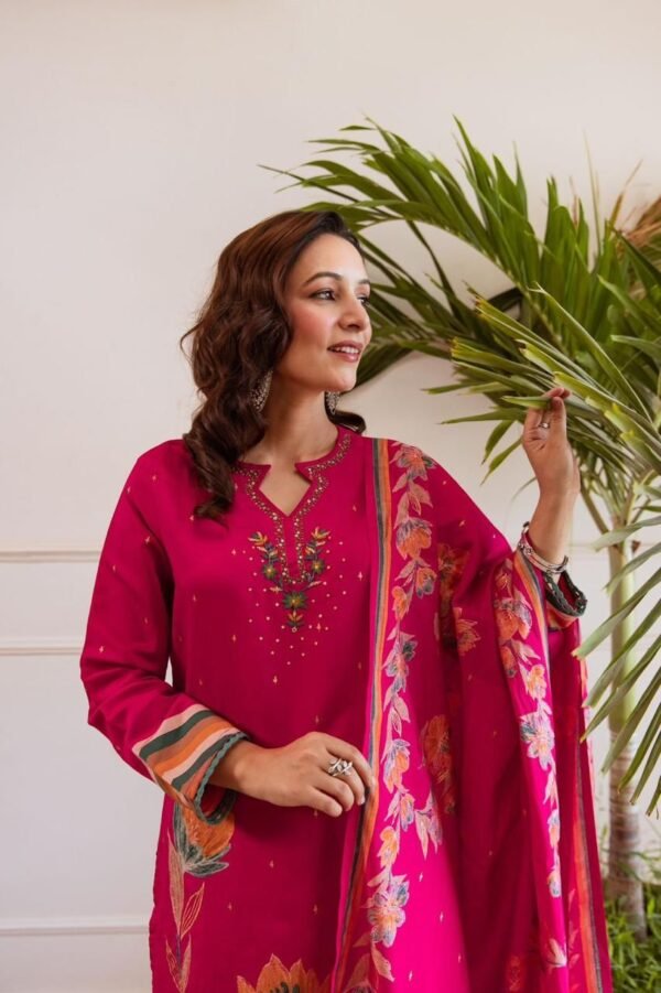 Modal Muslin 3PC Set with Digital Floral Print & Hand Embroidery