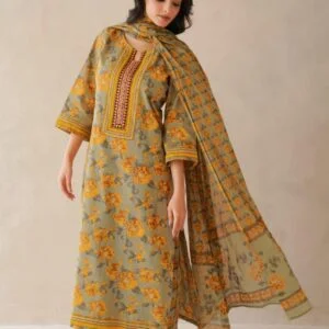 Cotton 3PC Set with Embroidered Yoke