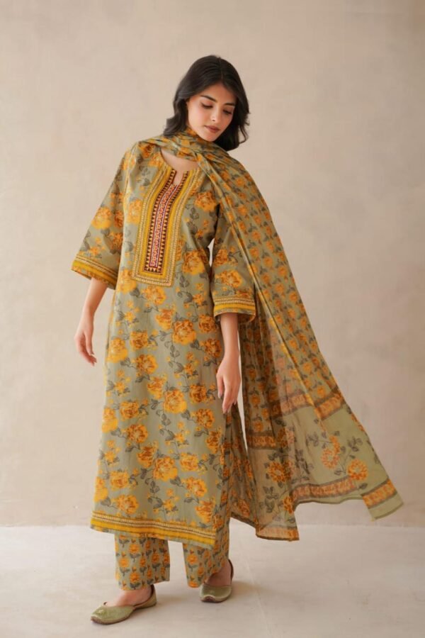 Cotton 3PC Set with Embroidered Yoke