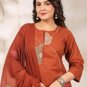 Cotton Embroidered A-Line Kurta Set