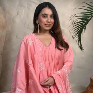 Mul Chanderi Embroidered 3PC Set
