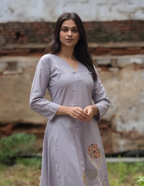 A-Line Cotton 2PC Set with Kalamkari & Embroidery