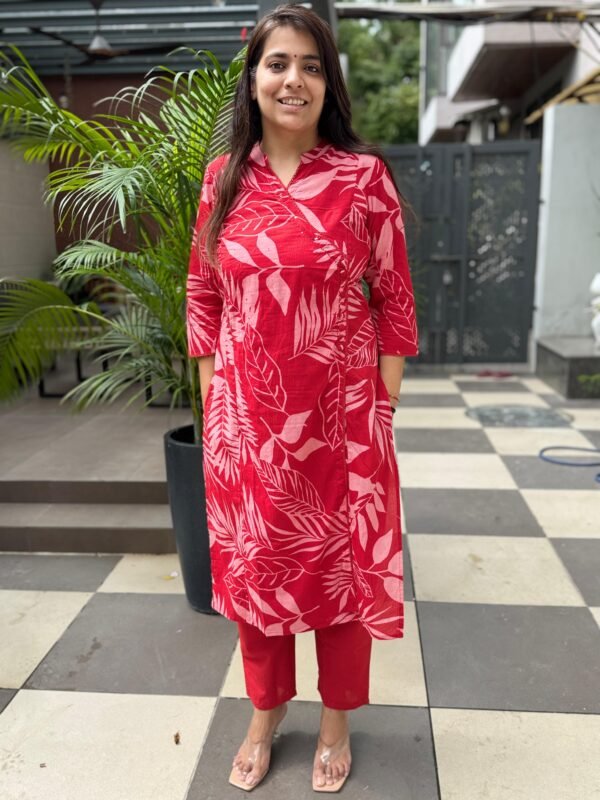 Angrakha Style 2PC Cotton Set with Sequins & Lace