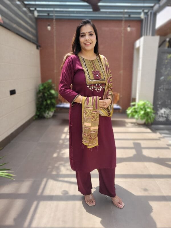 Gajji Silk Ajrakh Patch Suit Set