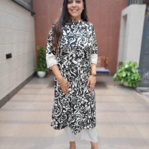A-Line Kurti with Schiffli Work