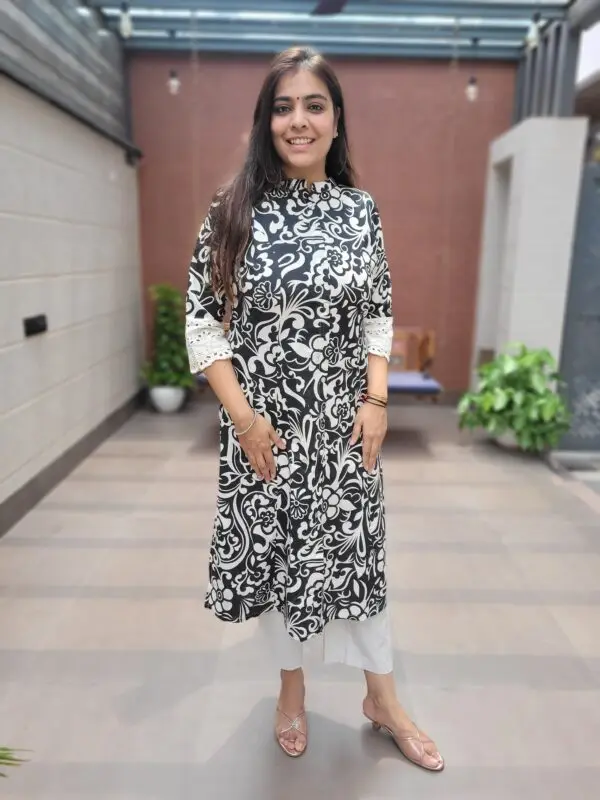 A-Line Kurti with Schiffli Work