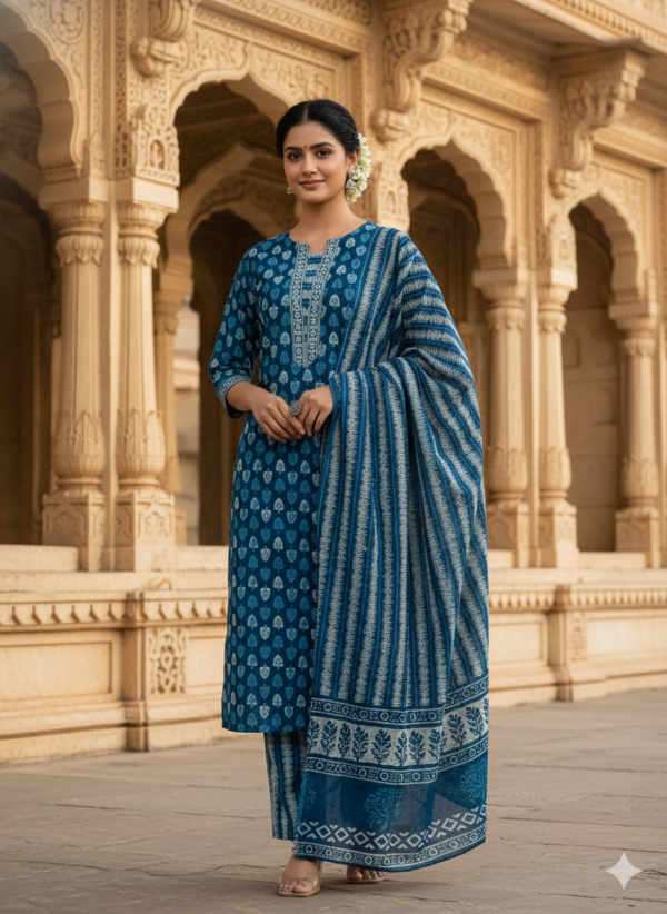 Cotton 3PC Suit Set with Zari Badla Work