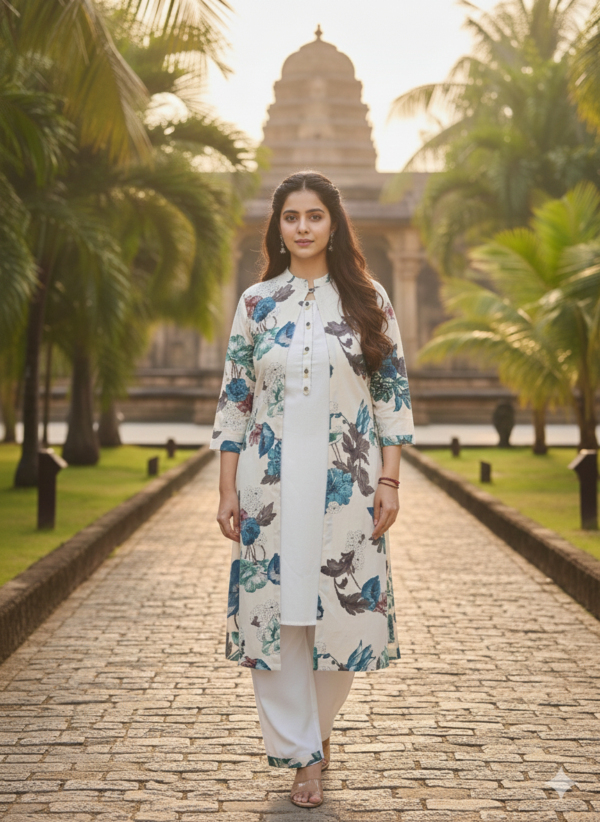 Cotton Flex 3PC Set with Shrug & Detachable Sleeveless Kurta