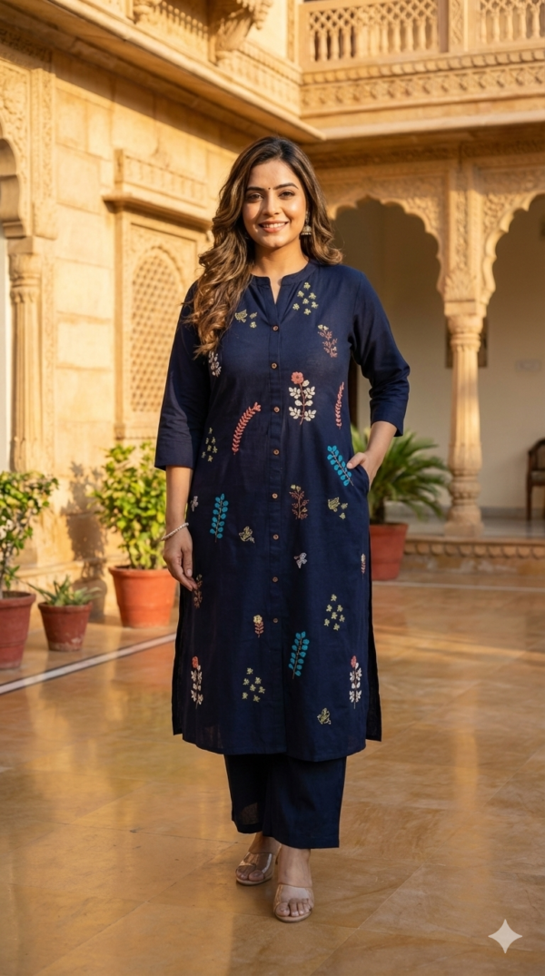 Stylish Cotton Flex 2PC Set with Double Pocket Kurta