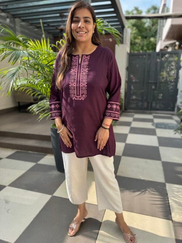 Cotton Slub Tunic with Cross Stitch Embroidery