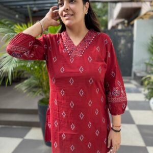 Cotton Ikkat Tunic with Mirror Work
