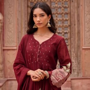 Elegant Mul Chanderi Suit Set with Applique, Zari & Sequin Detailing