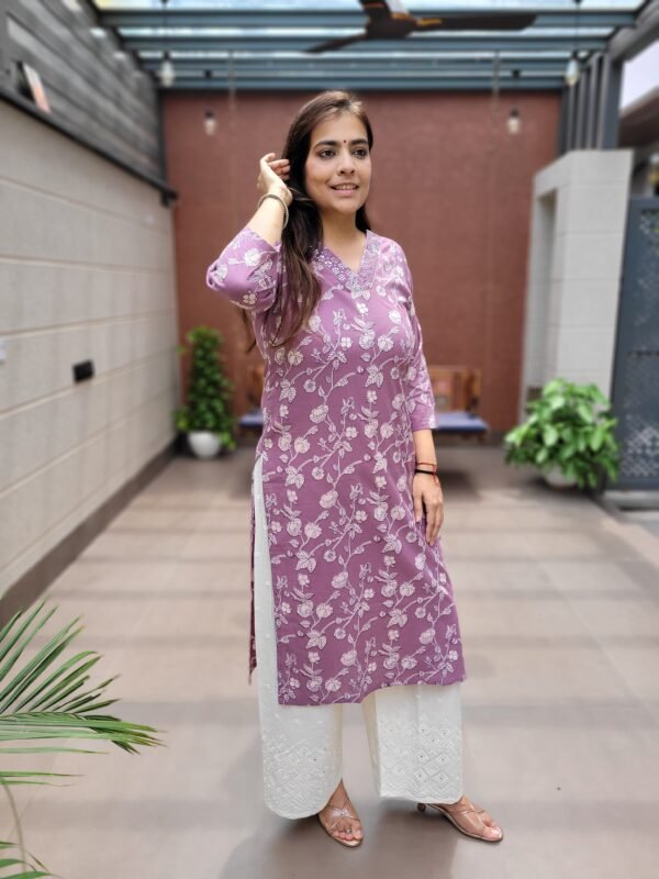 Elegant 350 Mirror 2PC Cotton Slub Set with Chikankari Palazzo