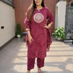 Bandhej Cotton 3PC Suit Set