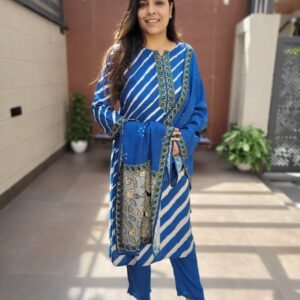 Pure Muslin Leheriya 3PC Suit Set