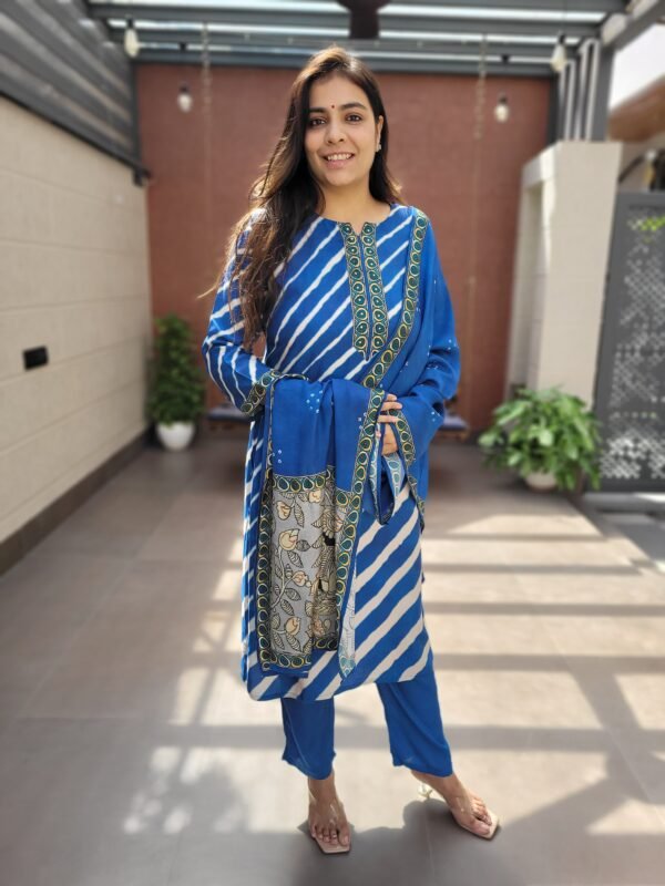 Pure Muslin Leheriya 3PC Suit Set