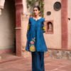 Mul Chanderi Short Kurta 3PC Set with Appliqué, Zari & Sequins Work