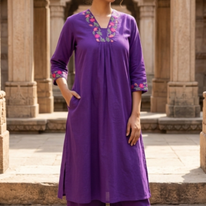 Stylish Cotton 2PC Set with Embroidered Kurta & Wide Palazzo