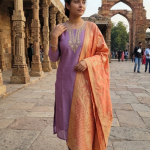 Kanjivaram Partywear 3PC Suit Set with Zardozi Work & Banarasi Dupatta