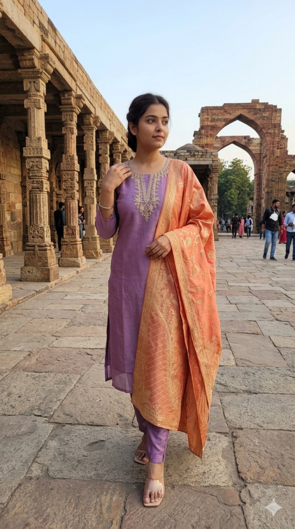 Kanjivaram Partywear 3PC Suit Set with Zardozi Work & Banarasi Dupatta