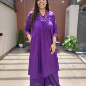 Stylish Cotton 2PC Set with Embroidered Kurta & Wide Palazzo