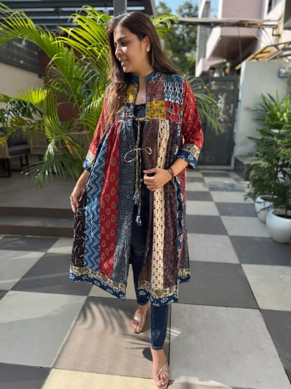 Kalamkari & Ajrakh Cotton Shrug with Original Hand Patching