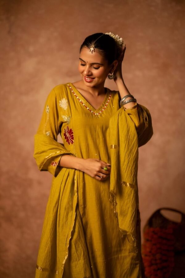 Mul Chanderi 3PC Suit Set with Embroidery, Pearls Work & Dupatta