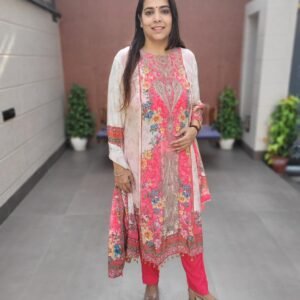 A-Line Crepe 3PC Suit Set with Zari Coding & Mirror Work