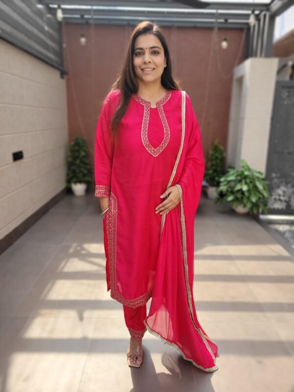 Silk Slub Suit Set with Zari Work