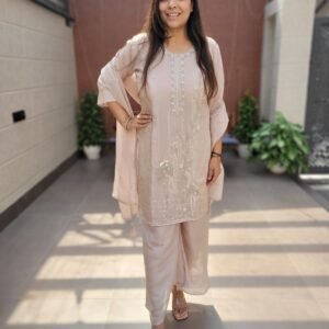 3PC Shimmer Suit Set with Beads Work