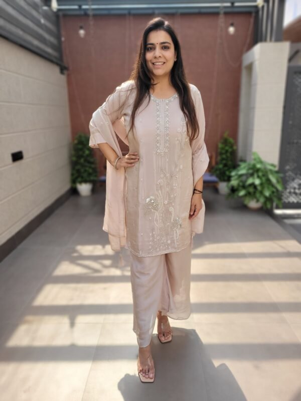 3PC Shimmer Suit Set with Beads Work