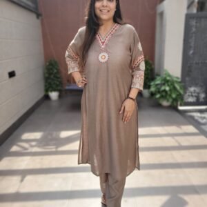 The PS-015 Raw Silk 2PC Set is crafted from luxurious raw silk, offering a smooth, breathable, and elegant feel. The kurta features delicate zari and embroidery work, paired with a coordinated bottom for a complete and refined ensemble. Ideal for casual outings, festive occasions, and semi-formal gatherings, this 2-piece set combines traditional artistry with contemporary style. Available Sizes: 38 | 40 | 42 | 44 | 46 Available Colors: (Add Colors if known) Care Instructions: Gentle hand wash separately in cold water; line dry in shade to preserve fabric texture and delicate embroidery.