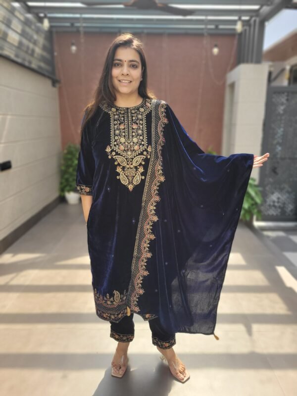 Velvet Embroidered Winter Suit Set