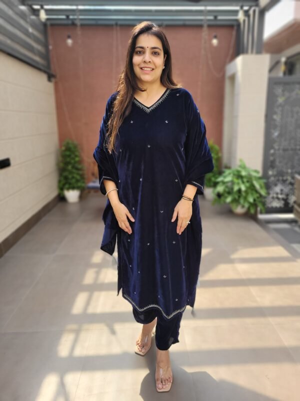 Velvet Suit Set with Zari Work & Velvet Dupatta