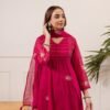 Embroidered Suit Set with Crochet Lace