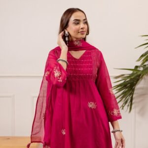 Embroidered Suit Set with Crochet Lace