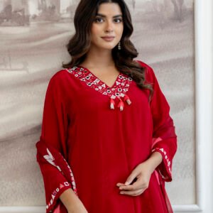 Natural Crepe Short Kurta 3PC Suit Set