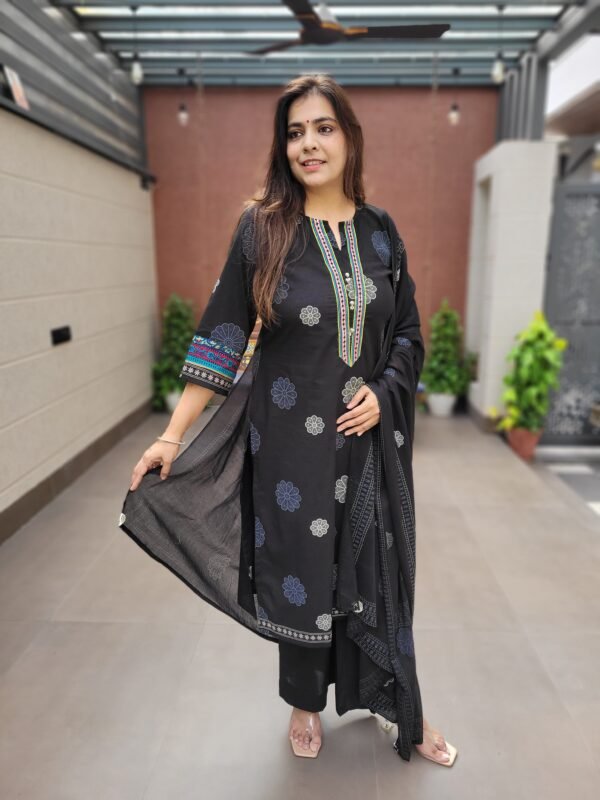 Cotton 3PC Suit Set with Zari Work & Full Dupatta