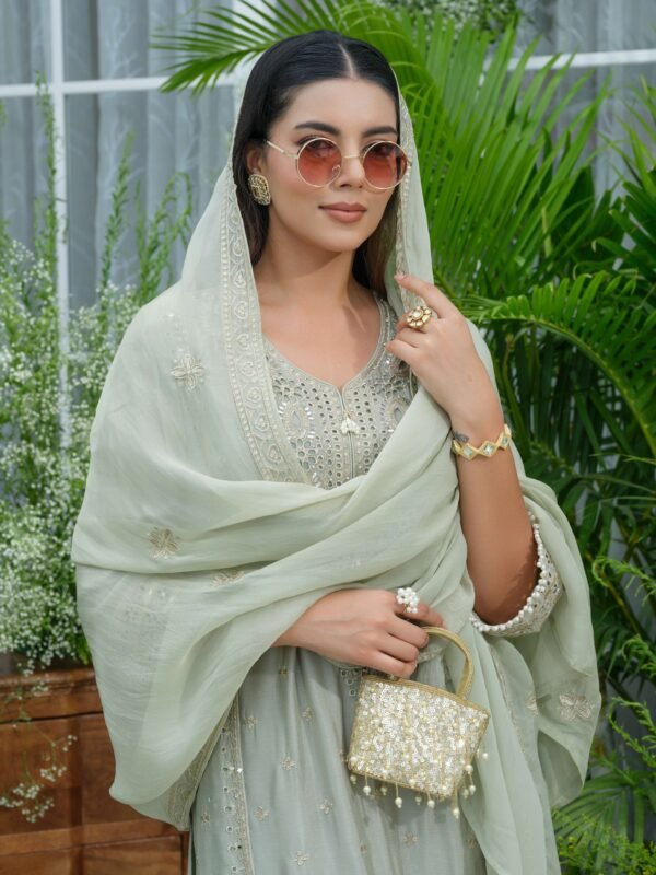 Pure Chinon Partywear Divider Suit Set