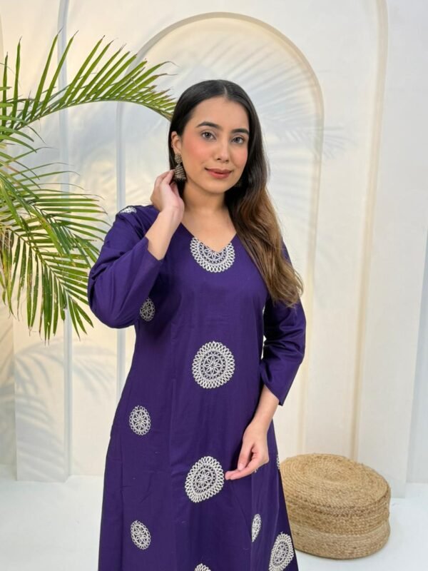 Cotton Embroidered 2PC A-Line Suit Set with Pocket Detailing