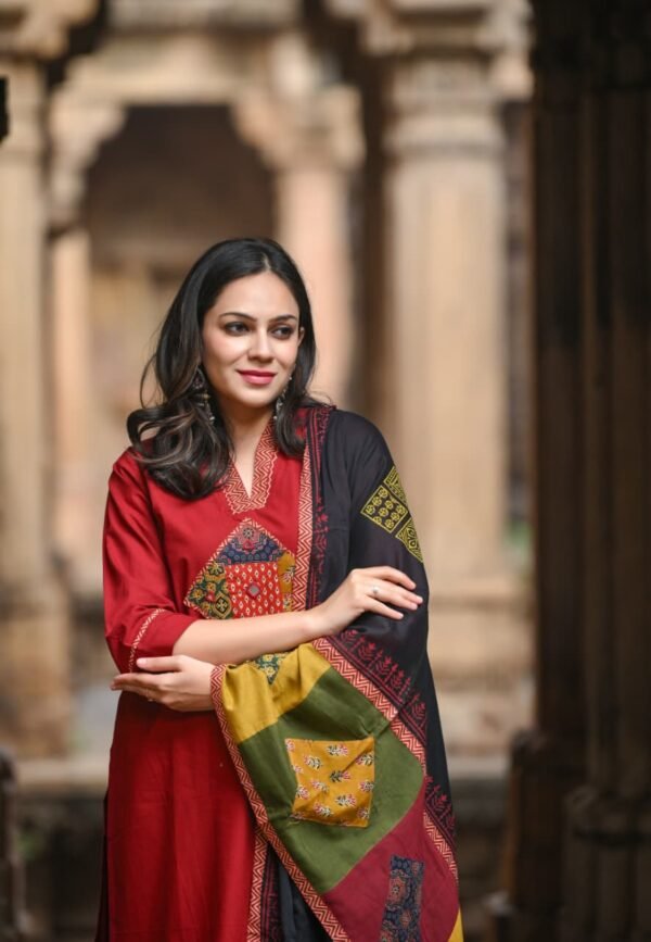 Ajrakh Applique 3PC Suit Set