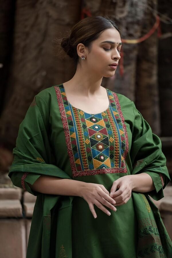 Cotton 3PC Suit Set with Embroidered Yoke