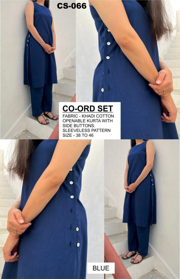 Khadi Cotton Sleeveless Co-Ord Set with Openable Kurta