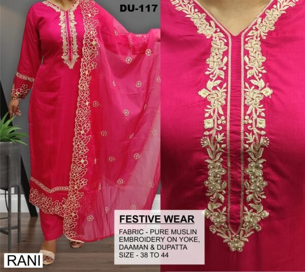 Festive Pure Muslin Suit